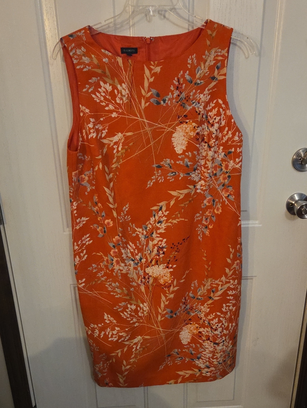 Talbots Orange Floral Sheath Dress Size 16